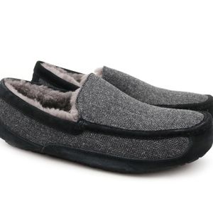 UGG Ascot Tweed Black Woolrich Sheepskin Moccasin